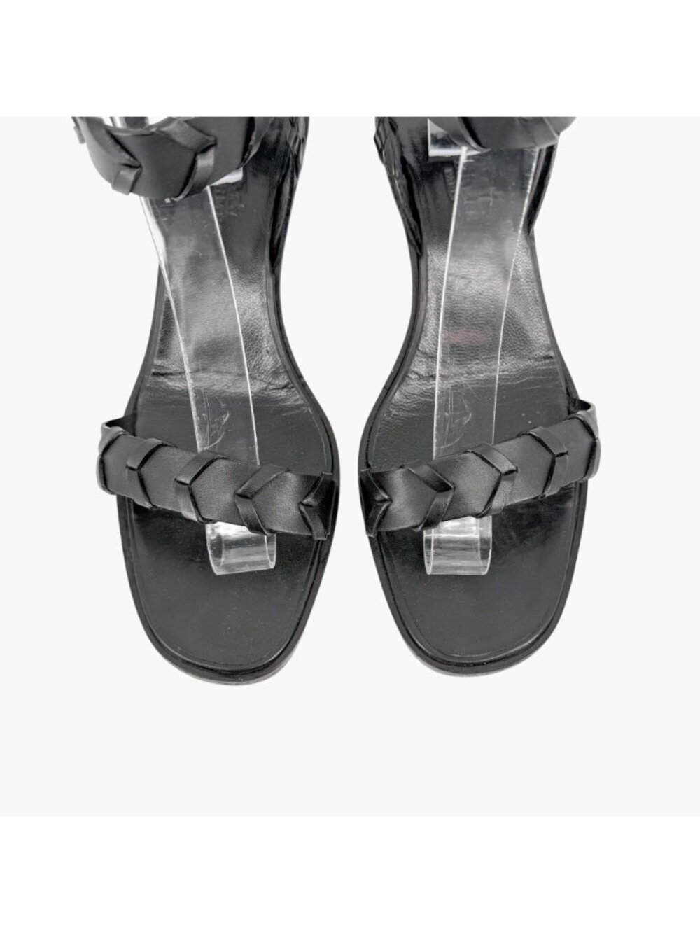 Hermes Vintage Woven Kitten Heel Sandals Black Leather Size 39 US 8.5 Women’s - Picture 4 of 15